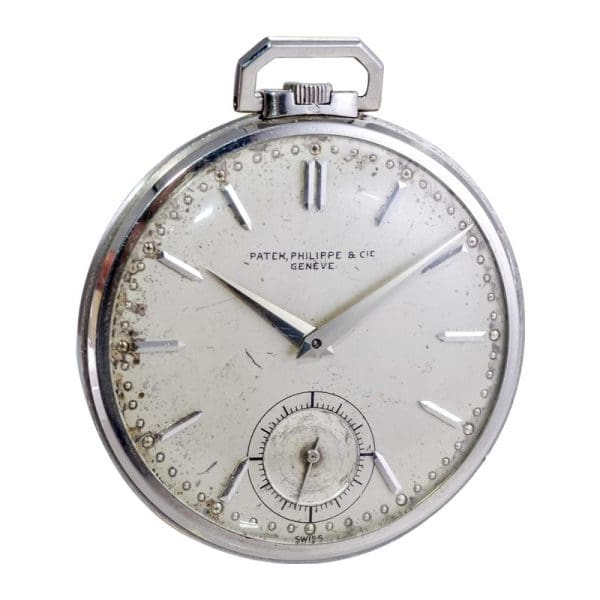Patek Philippe Platinum Pocket Watch with Original Patinated Dial from 1940s 4