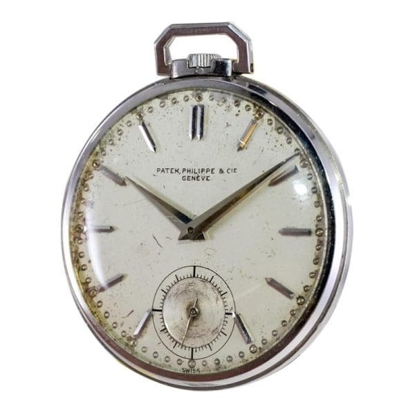 Patek Philippe Platinum Pocket Watch with Original Patinated Dial from 1940s 5