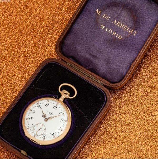 Patek Philippe Reloj de bolsillo de esfera abierta con palanca sin llave en oro rosa C1900 7