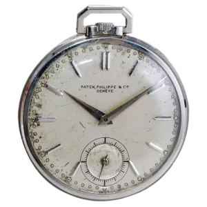 Patek Philippe Platinum Pocket Watch with Original Patinated Dial from 1940  s 1 transformed