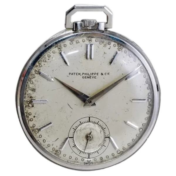 Patek Philippe Platinum Pocket Watch with Original Patinated Dial from 1940  s 1 transformed