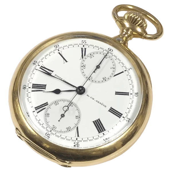 Patek Philippe Yellow Gold Antique Chronograph Pocket Watch 1 transformed