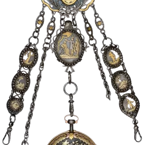 RARE GOLD DECORATED WATCH AND CHATELAINE 1