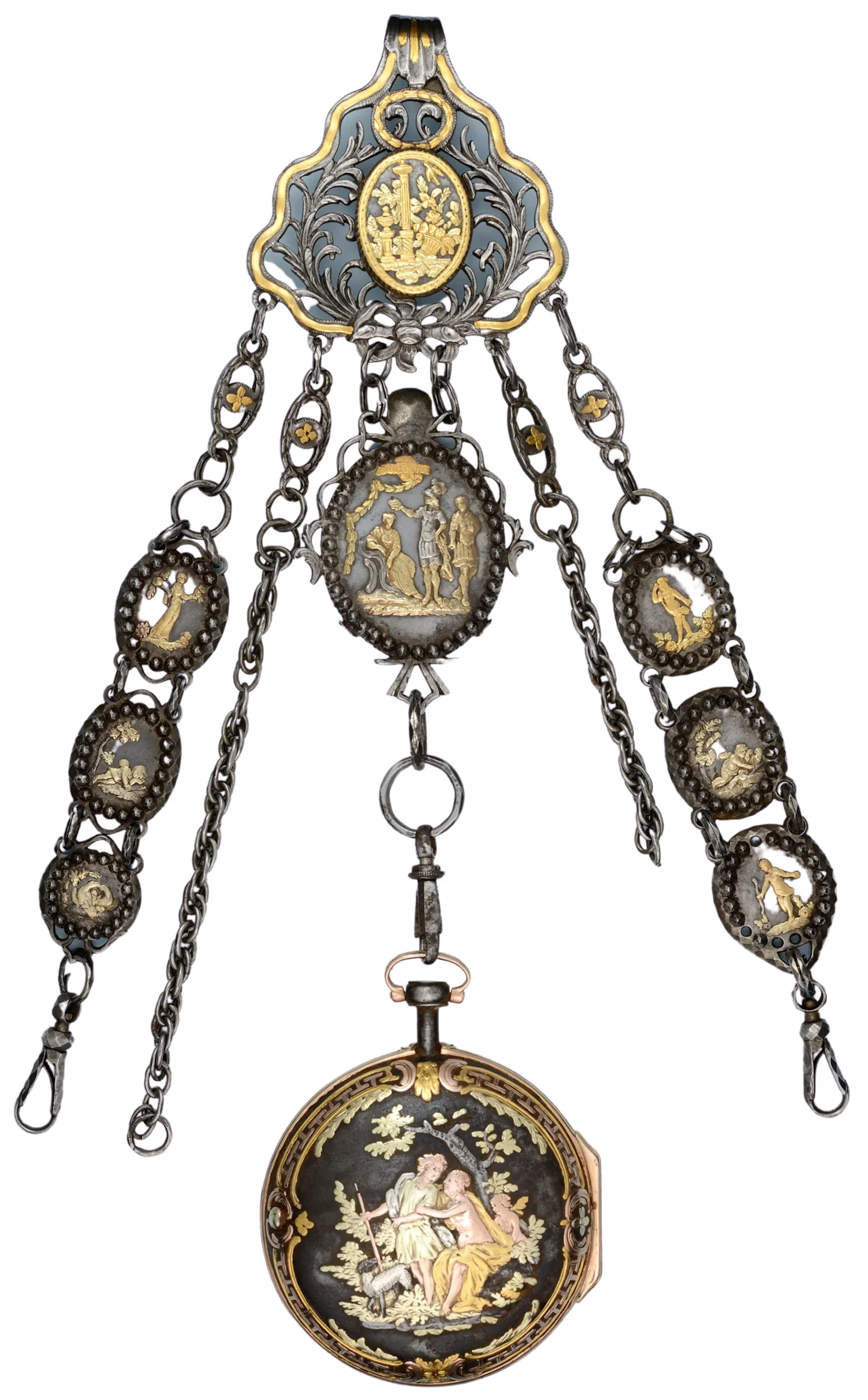 Sold at Auction: CHRONOMÉTRE RYTHMOS open pocket watch with chatelaine.