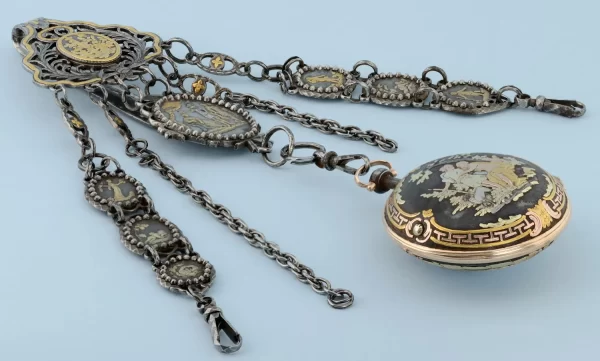 RARE GOLD DECORATED WATCH AND CHATELAINE 7
