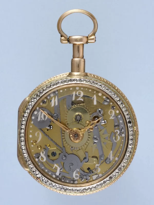 RARE SKELETONISED REPEATING POCKET WATCH WITH GLASS DIAL 3