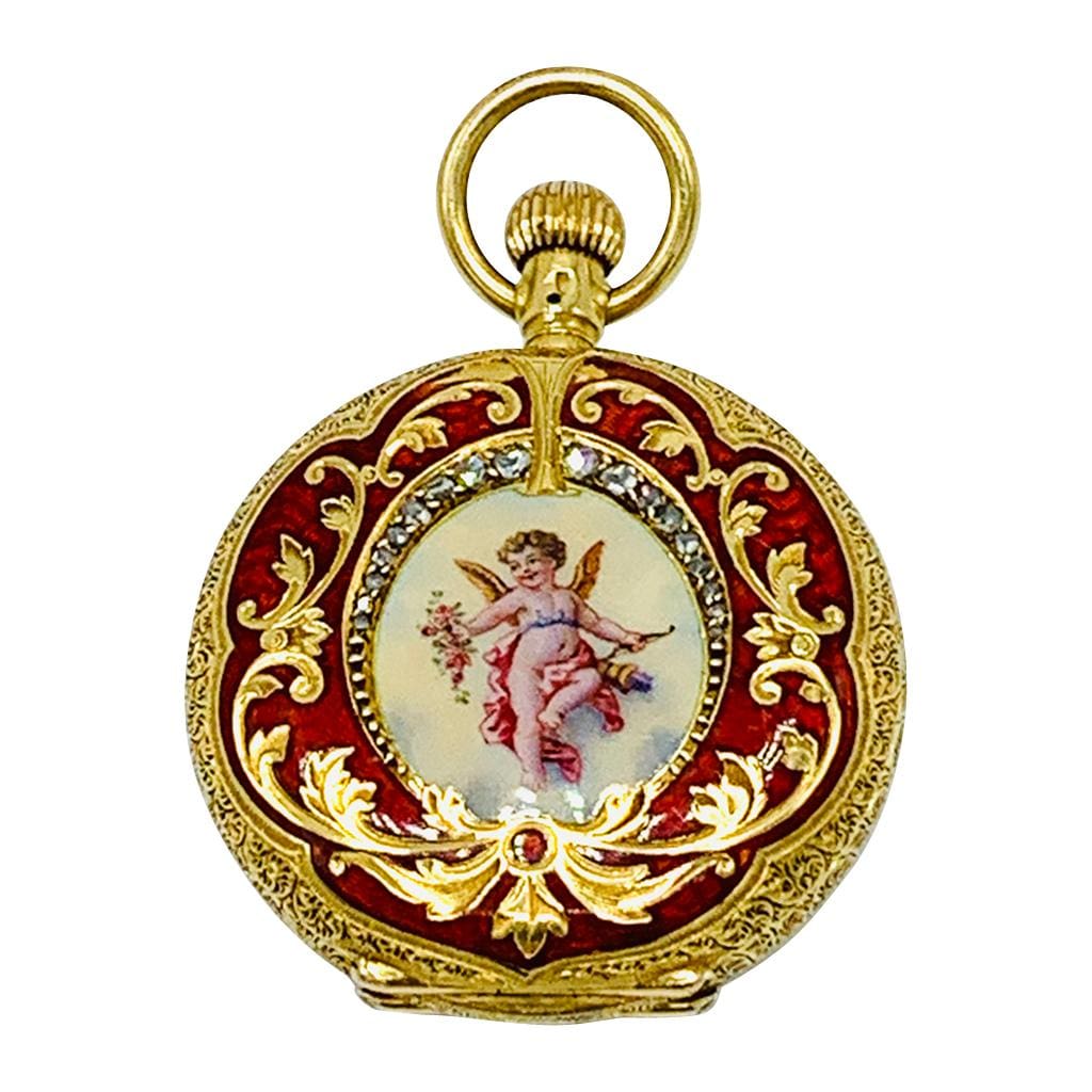 หายาก 18ct Gold Enamel พิเศษ Diamond Gred Hunter Pocket Watch Waltham 1898 12 The Artistry of Enamel และ Designs ทำด้วยมือบนนาฬิกาพกโบราณ: Watch Museum เดือนมีนาคม 2025