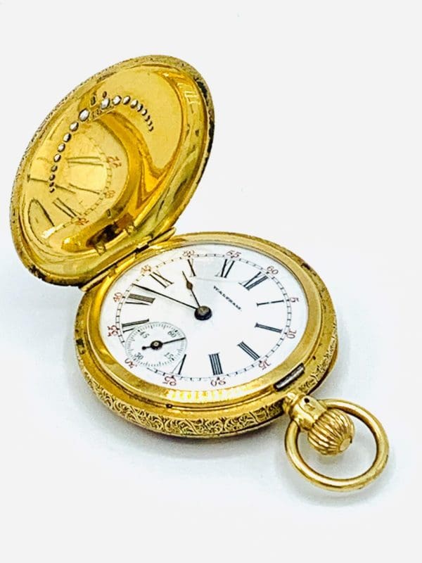 Rare 18ct Gold Enamel Special Diamond Grade Hunter Pocket Watch Waltham 1898 13