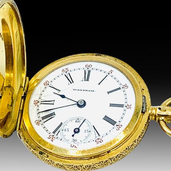 Rare 18ct Gold Enamel Special Diamond Grade Hunter Pocket Watch Waltham 1898 5