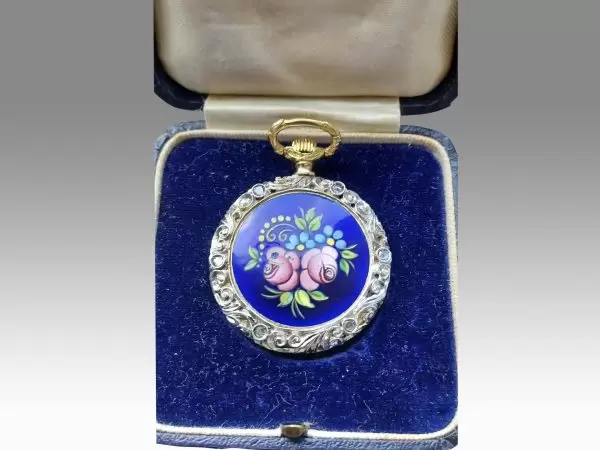 Rare 18ct Ruby and Diamond Pocket Watch with Elaborate Mountings and Jewels 15