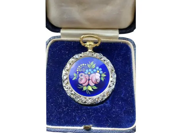 Rare 18ct Ruby and Diamond Pocket Watch with Elaborate Mountings and Jewels 17