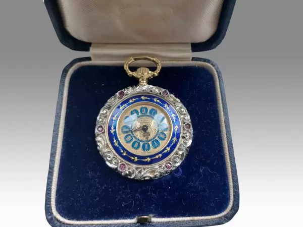 Rare 18ct Ruby and Diamond Pocket Watch with Elaborate Mountings and Jewels 2