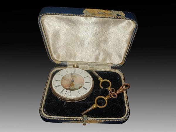 Rare Antique Pocket Key Watch French 1800s with Painted Enamel Dial 7