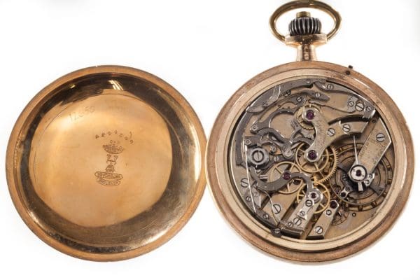 Rare Jules Mathey Locle Split Second Chronograph Pocket Watch Gold Filled 2