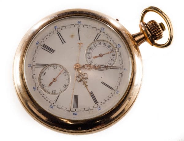 Rare Jules Mathey Locle Split Second Chronograph Pocket Watch Gold Filled 6