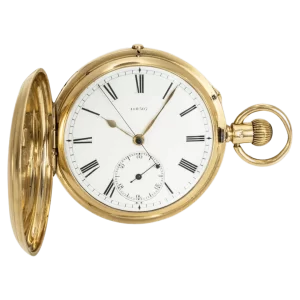 Raro orologio da tasca Hunter completo indipendente con leva senza chiave in oro 18 ct pesante 1 trasformato