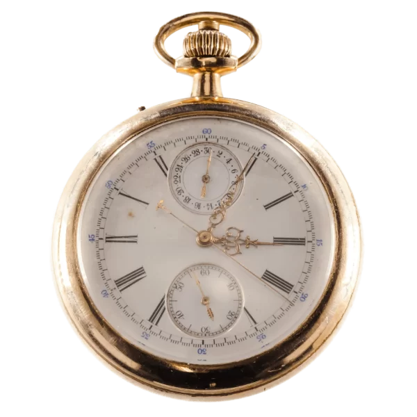Rare Jules Mathey Locle Split Second Chronograph Pocket Watch Gold Filled 1 transformed