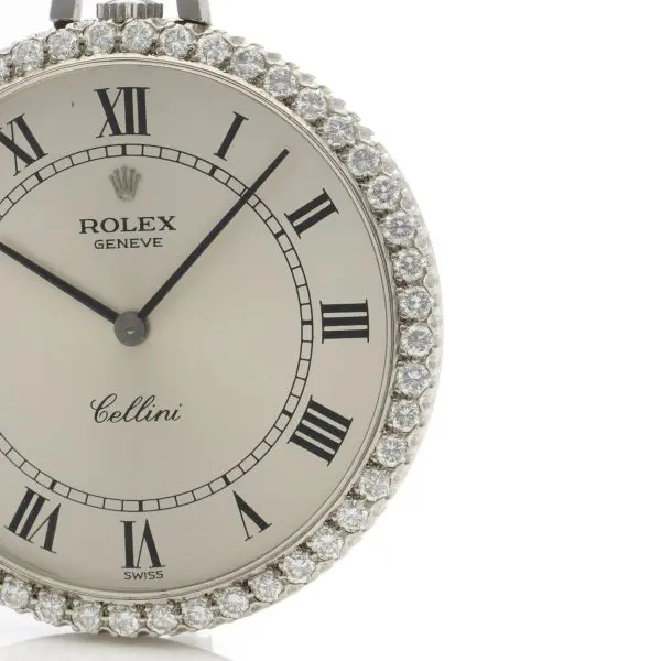 Rolex Cellini 18karat white gold and diamond open face keyless wind pocket watch 2