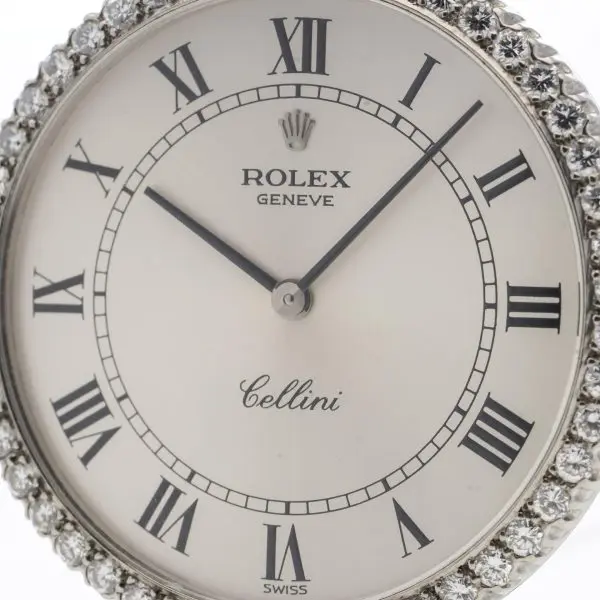 Rolex Cellini 18karat white gold and diamond open face keyless wind pocket watch 3