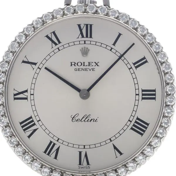 Rolex Cellini 18karat white gold and diamond open face keyless wind pocket watch 7