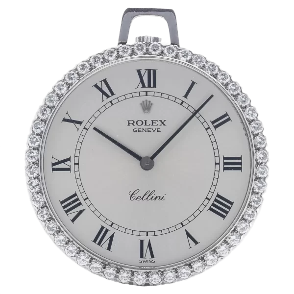 Rolex Cellini 18karat white gold and diamond open face keyless wind pocket watch 1 transformed