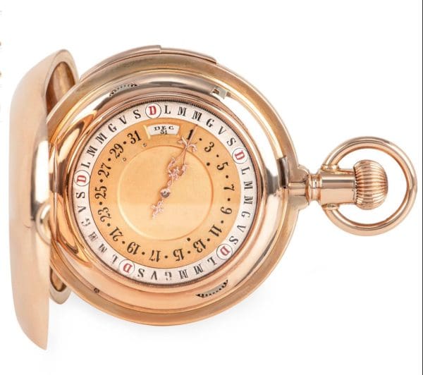 Swiss Rose Gold Double Sided Calendar Quarter Repeated Keyless Lever PocketWatch 2