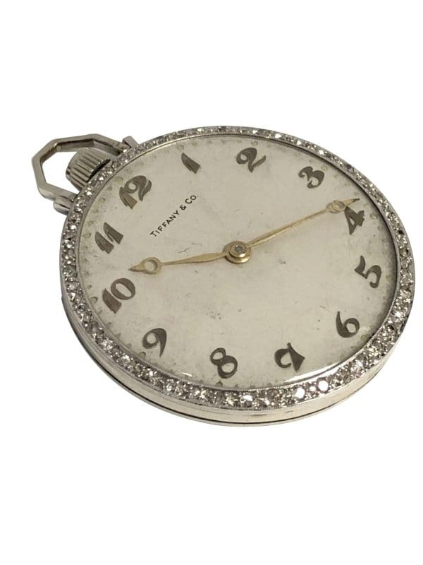 Tiffany Company 1930s Art Deco Platinum and Diamond Pocket Watch 2