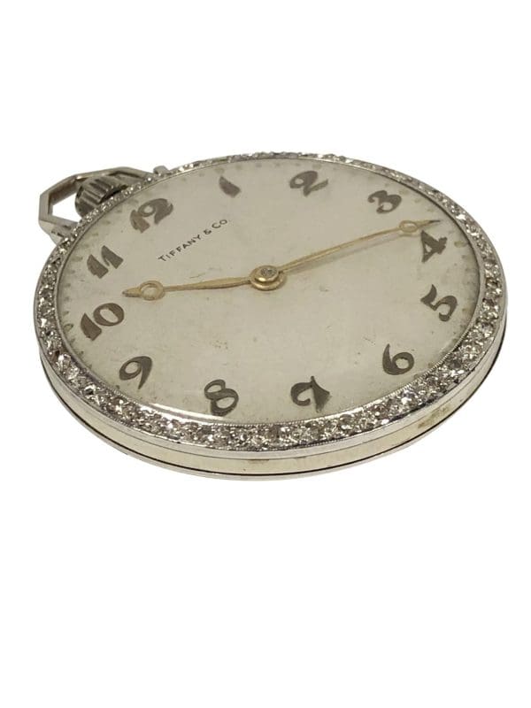 Tiffany Company 1930s Art Deco Platinum and Diamond Pocket Watch 4