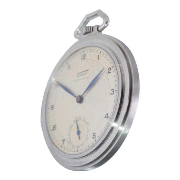 Tissot Steel Round Art Deco Pocket Watch with Original Dial from 1930s 4