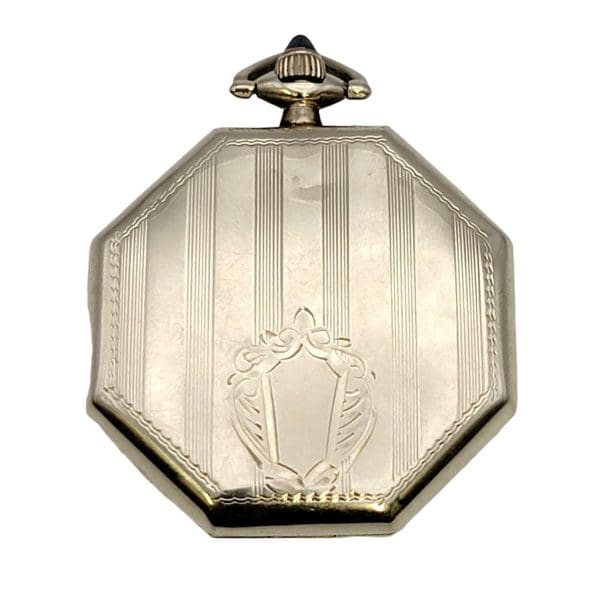 Vintage Elgin 14 Karat White Gold Pocket Watch with Octagonal Case Circa 1922 2