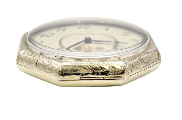 Vintage Elgin 14 Karat White Gold Pocket Watch with Octagonal Case Circa 1922 4