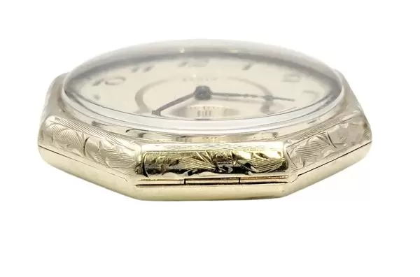 Vintage Elgin 14 Karat White Gold Pocket Watch b&#39;kaxxa ottagonali Circa 1922 4