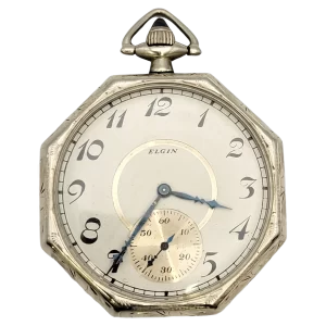 Vintage Elgin 14 Karat White Gold Pocket Watch with Octagonal Case - Circa 1922