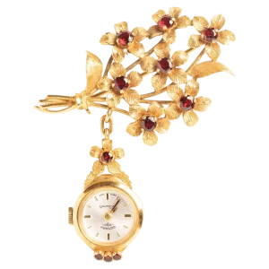 Vintage Roundabout 9 CT Gold Watch Floral Brooch 1 transformed