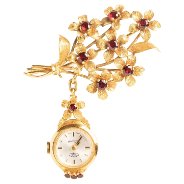 Трансформована вінтажна квіткова брошка Roundabout 9 CT Gold Watch Floral Brooch 1