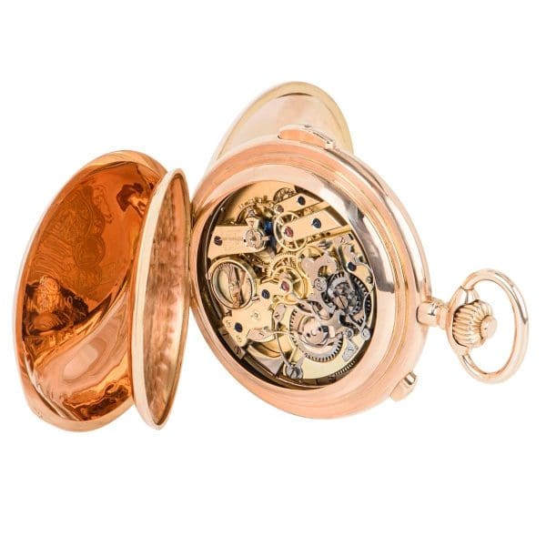 Volta 18ct Rose Gold Full Hunter Calendar Minute Chronograph Pocket Watch 4