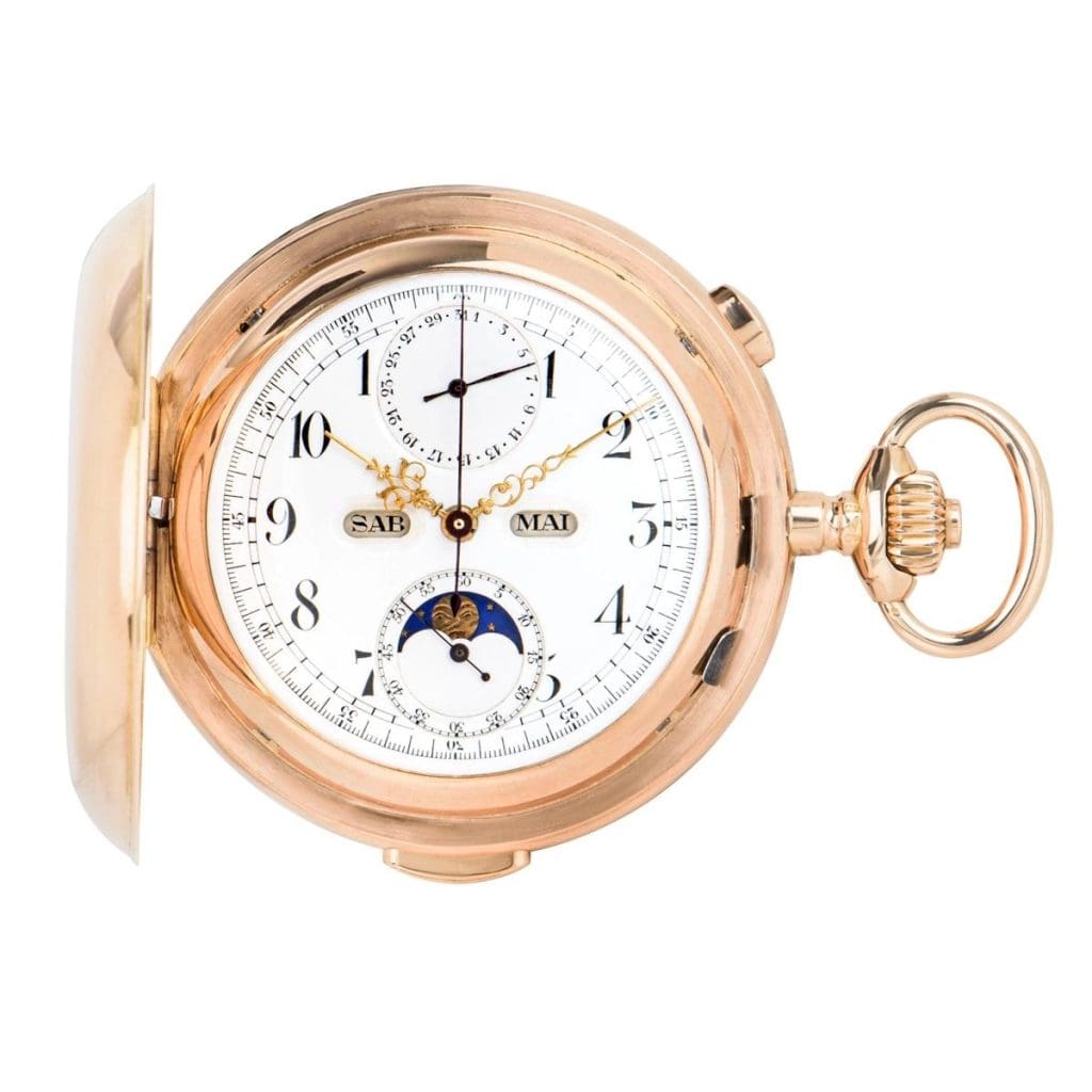Volta 18ct Rose Gold Full Hunter Calendar Minute Chronograph Pocket Watch 6