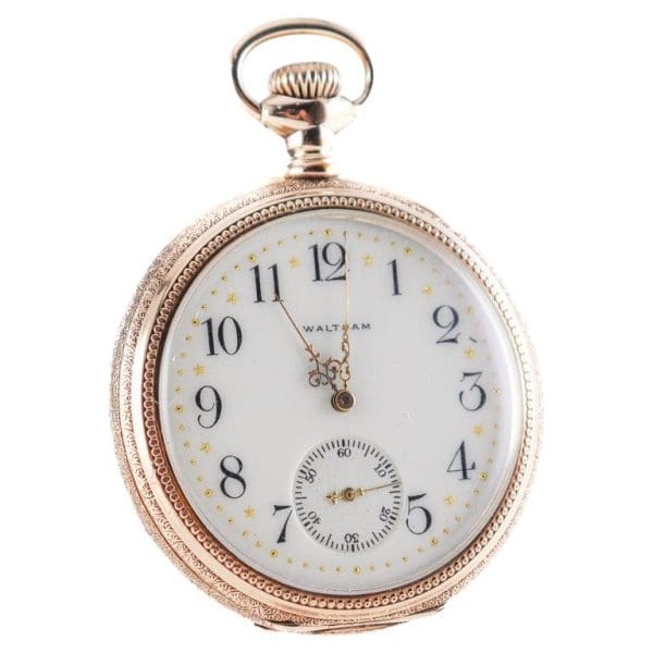 Waltham Yellow Gold Filled Open Faced Pocket Watch with enamel Dial from 1897 2