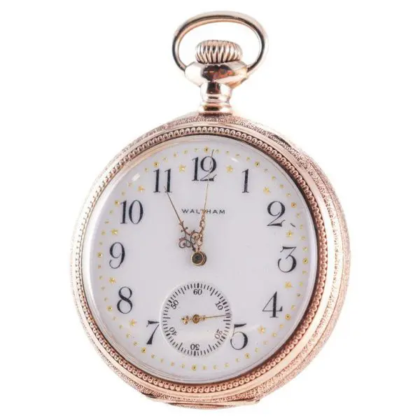 Waltham Yellow Gold Filled Open Faced Pocket Watch with enamel Dial from 1897 3