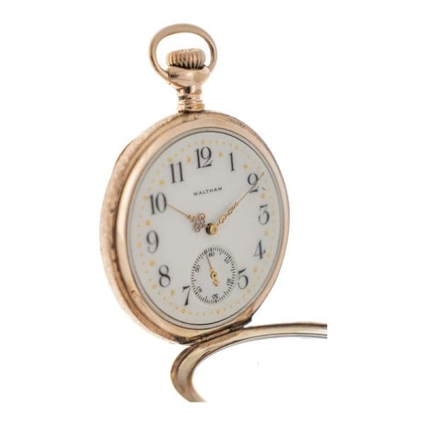 Waltham Yellow Gold Filled Open Faced Pocket Watch with enamel Dial from 1897 4
