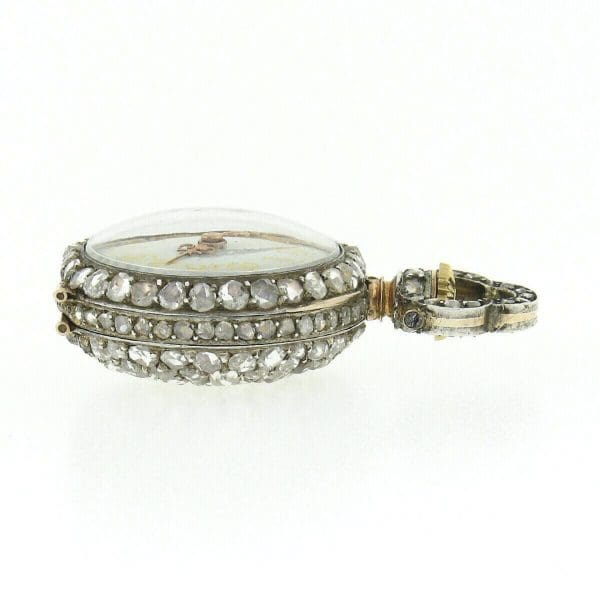 Підвіска для кишенькового годинника під старовинне французьке 18-каратне золото 3,25 карата з трояндовим огранюванням, вкрита діамантами 3