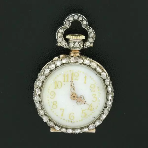 Antique French 18k Gold 3.25ctw Rose Cut Diamond Covered Pocket Watch Pendant 8