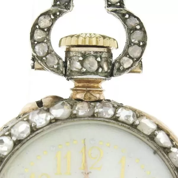 Antique French 18k Gold 3.25ctw Rose Cut Diamond Covered Pocket Watch Pendant 9