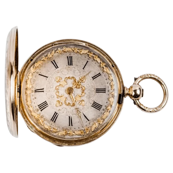 Exquisite Hunter Case Swiss Pocket Gold Watch Courvoisier  1870 1 transformed