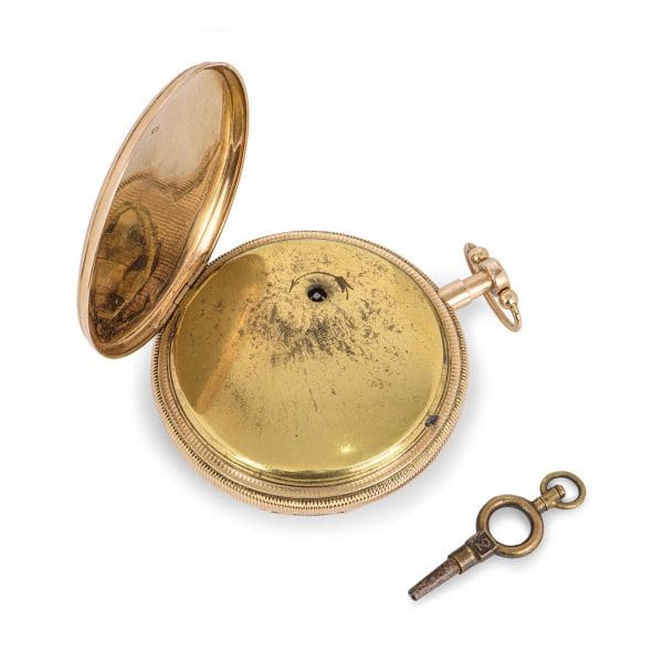 Franċiż Rose Gold Antique Verge Quarter Repeater Pocket Watch Painted Enamel Dial 5