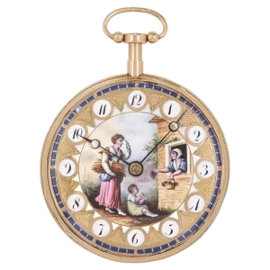 French Rose Gold Antique Verge Quarter Repeater Pocket Watch Painted Enamel Dial 1 transformed