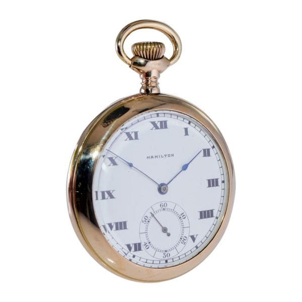 Hamilton Gold Filled Open Faced Pocket Watch with Kiln Fired Dial from 1916 2