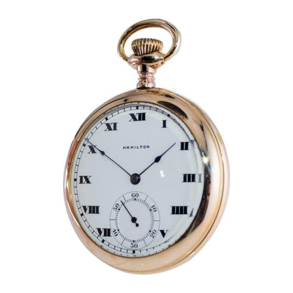Hamilton Gold Filled Open Faced Pocket Watch with Kiln Fired Dial from 1916 4