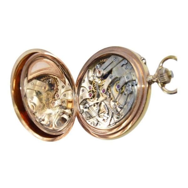 Longines 14kt Yellow Gold Open Face Chronograph Pocket Watch from 1920s 12
