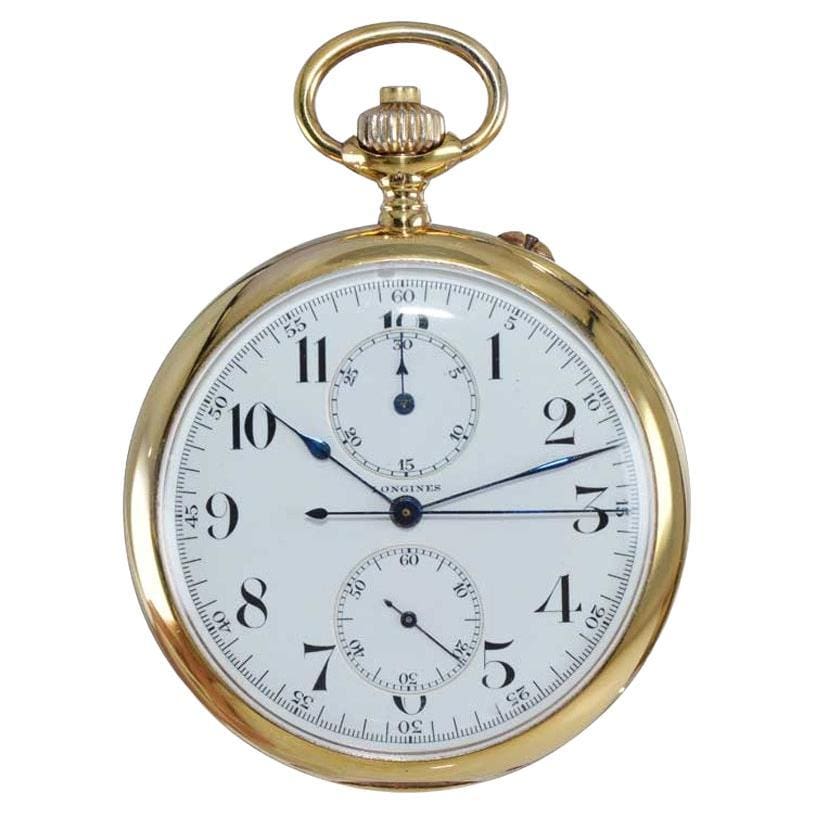 Longines 14kt Yellow Gold Chronograph Pocket Watch 1920 s